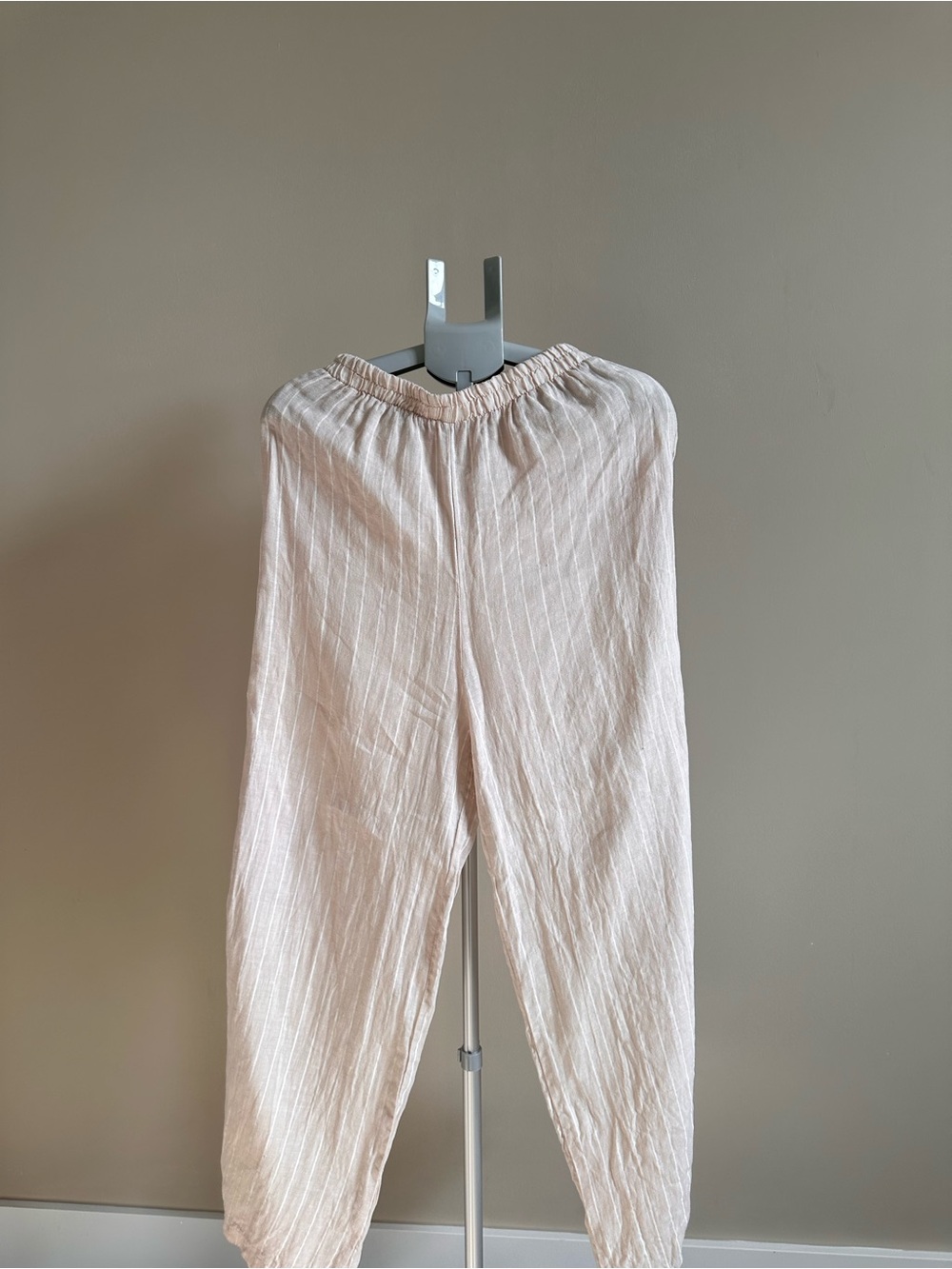 Women's Light Pink Elastic-Waist Linen-Trousers